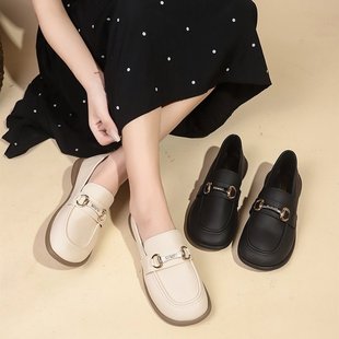 2025 Loafers Foreign Trade Cross-Border Flats Small Leather Shoes Flats Bean Shoes Metal Button Loafers Women's Shoes