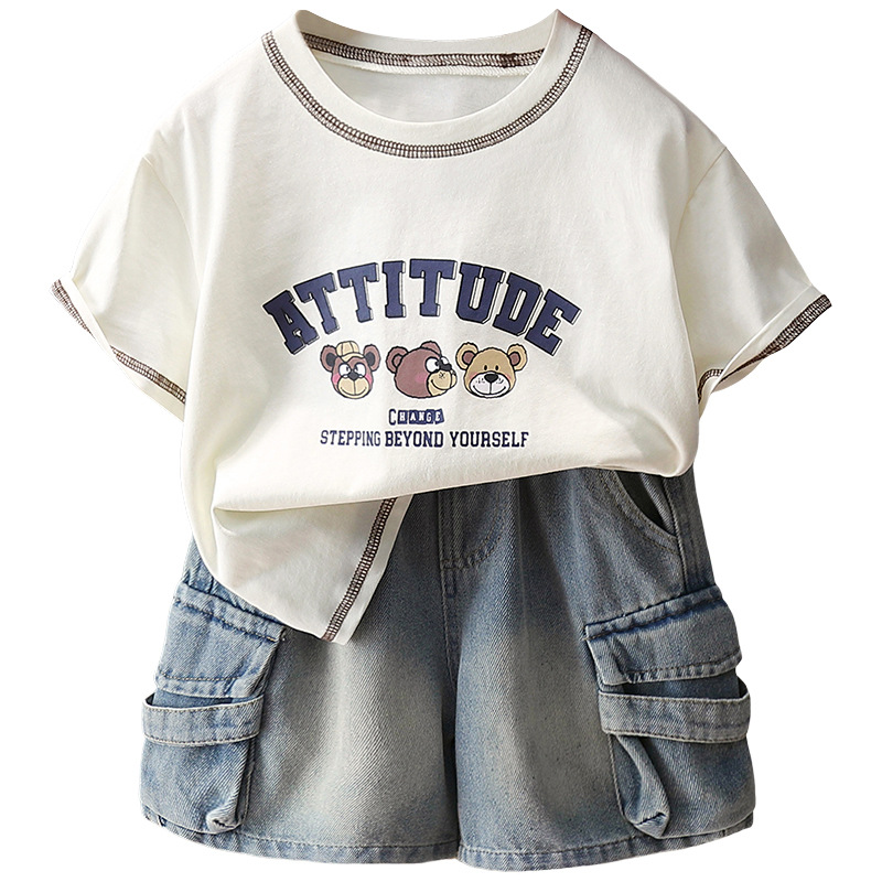 7270 ropa para niños traje de verano para niños 2025 nuevo vestido de verano para niños de moda de dos piezas de manga corta ropa delgada verano