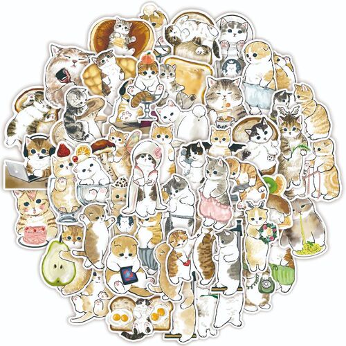 2024 Cute Pet Hand-drawn Watercolor Cat Sticker Water Cup iPad Book Waterproof Decorative Glossy Matte Film Sticker