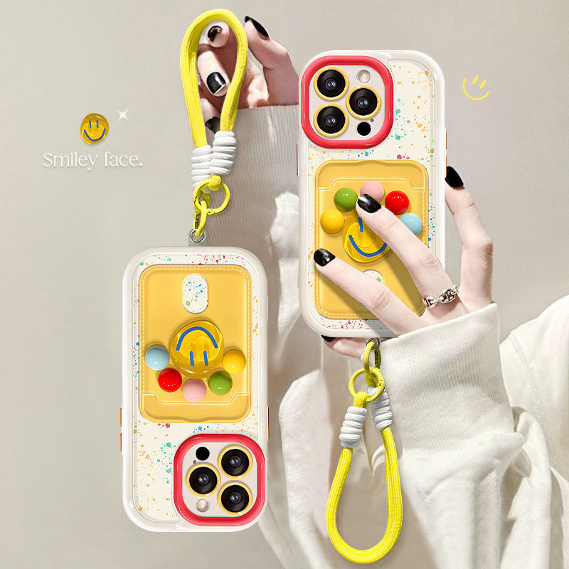 Ins Style Three-Dimensional Smiley Face Suitable for Iphone18Promax Apple 17 Mobile Phone Case 16 Lanyard 15 Card Holder