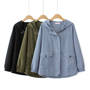Plus size women's jacket hooded 2023 autumn chubby girl slimming jacket chubby girl baseball uniform all-matching 2322