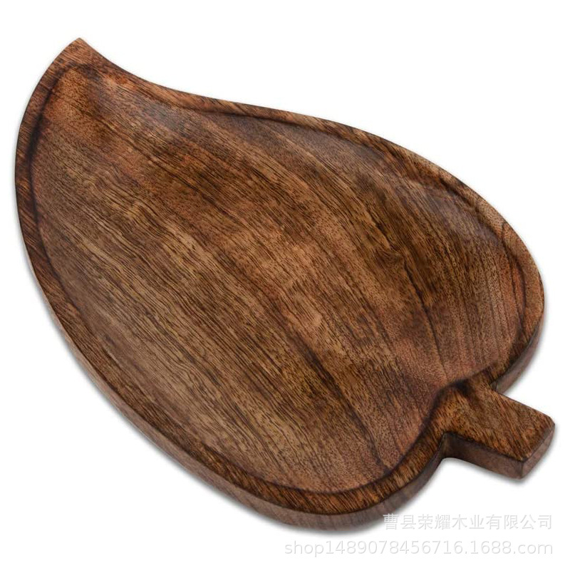 盘子创意树叶点心盘木质水果盘家用木质托盘茶杯托盘|ru