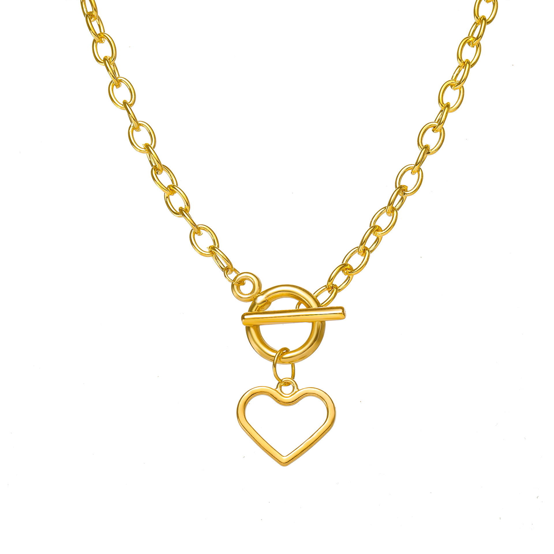 new heart pendent OT buckle alloy thick clavicle chain
