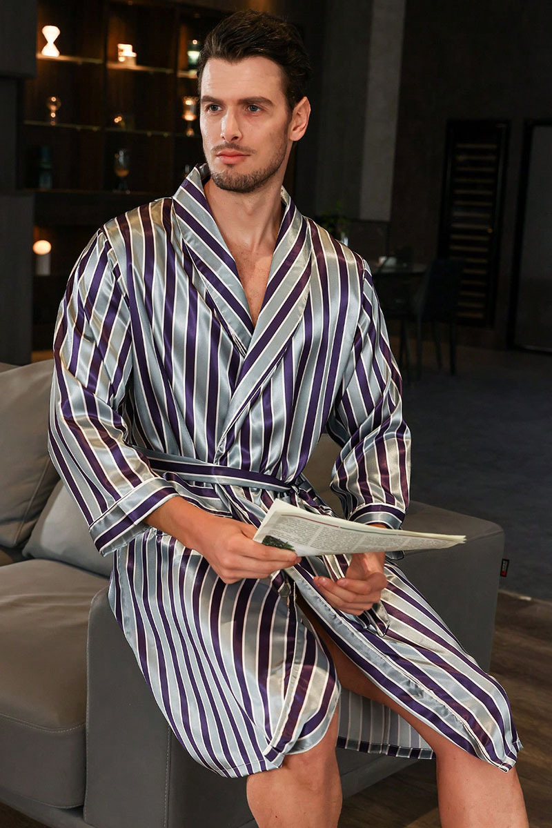 men's summer silk bathrobe pajamas men's summer thin ice silk pajamas plus size bathrobe home clothes_voghion.com