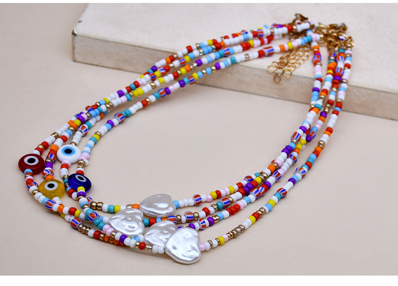 New Summer Color Beads Choker Heart-shaped Collarbone Alloy Necklace Female display picture 4