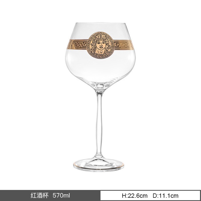 Tazas de cristal checas sin plomo pintadas tazas de vino de oro de alta gama tazas de vino de hotel personalizadas mayoristas sensación de alta calidad