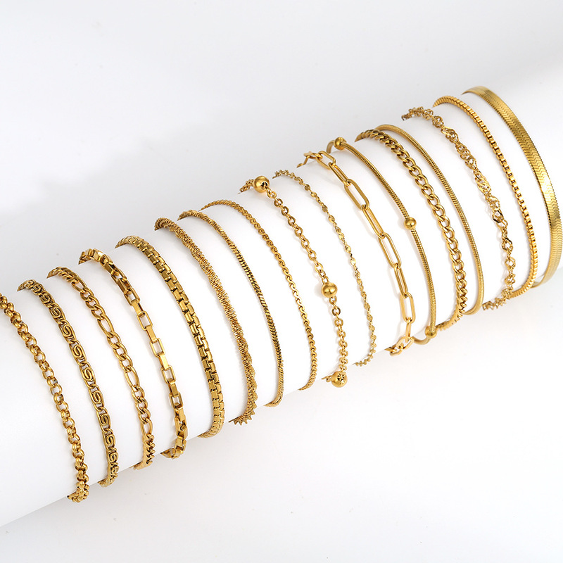 European and American Cross-Border Hot-Selling Stainless Steel Women's Bracelets 18K Real Gold Electroplating Trendyy Versatile Titanium Steel Jewelry Bracelets
