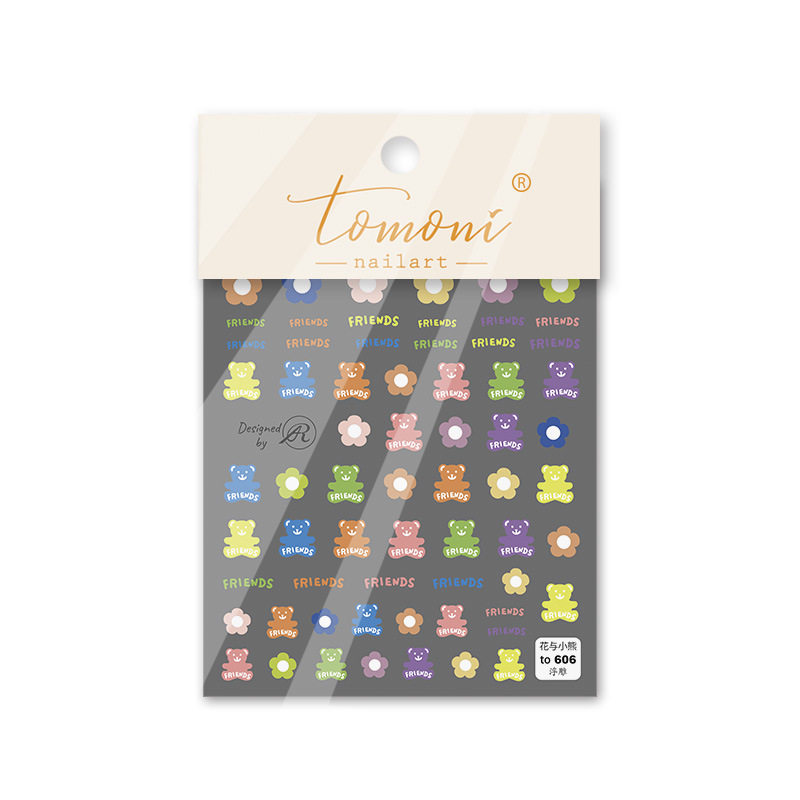 Japonés tomoni en relieve Etiqueta de uñas Flor de Papel y oso de dibujos animados verano lindo 5D adhesivo de alivio de uñas pegatina