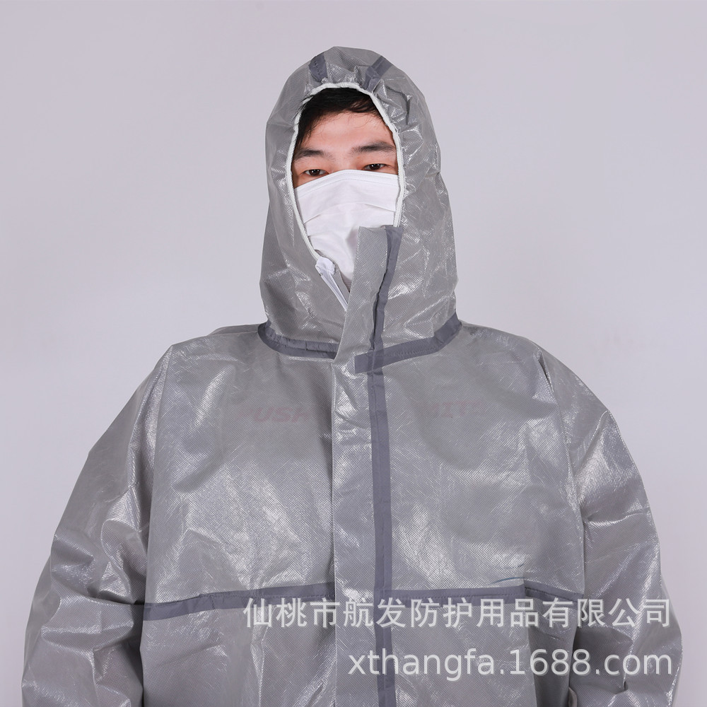 厂家自营一次性PP+PE覆膜贴条防护服定制款连体带帽带脚套防护服