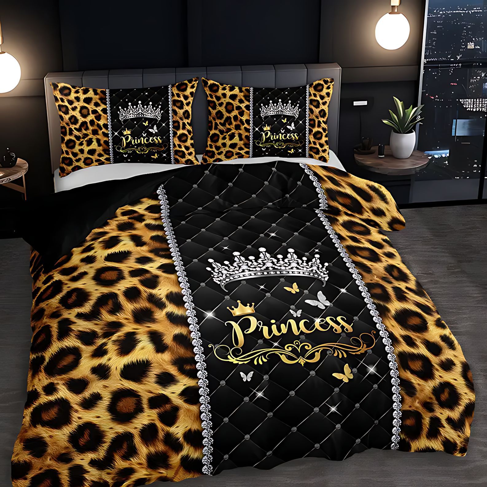 TEMU / JIT abrasivo colcha de cama con colcha de almohada con letras inglesas impresas digitalmente con leopardo para dibujar
