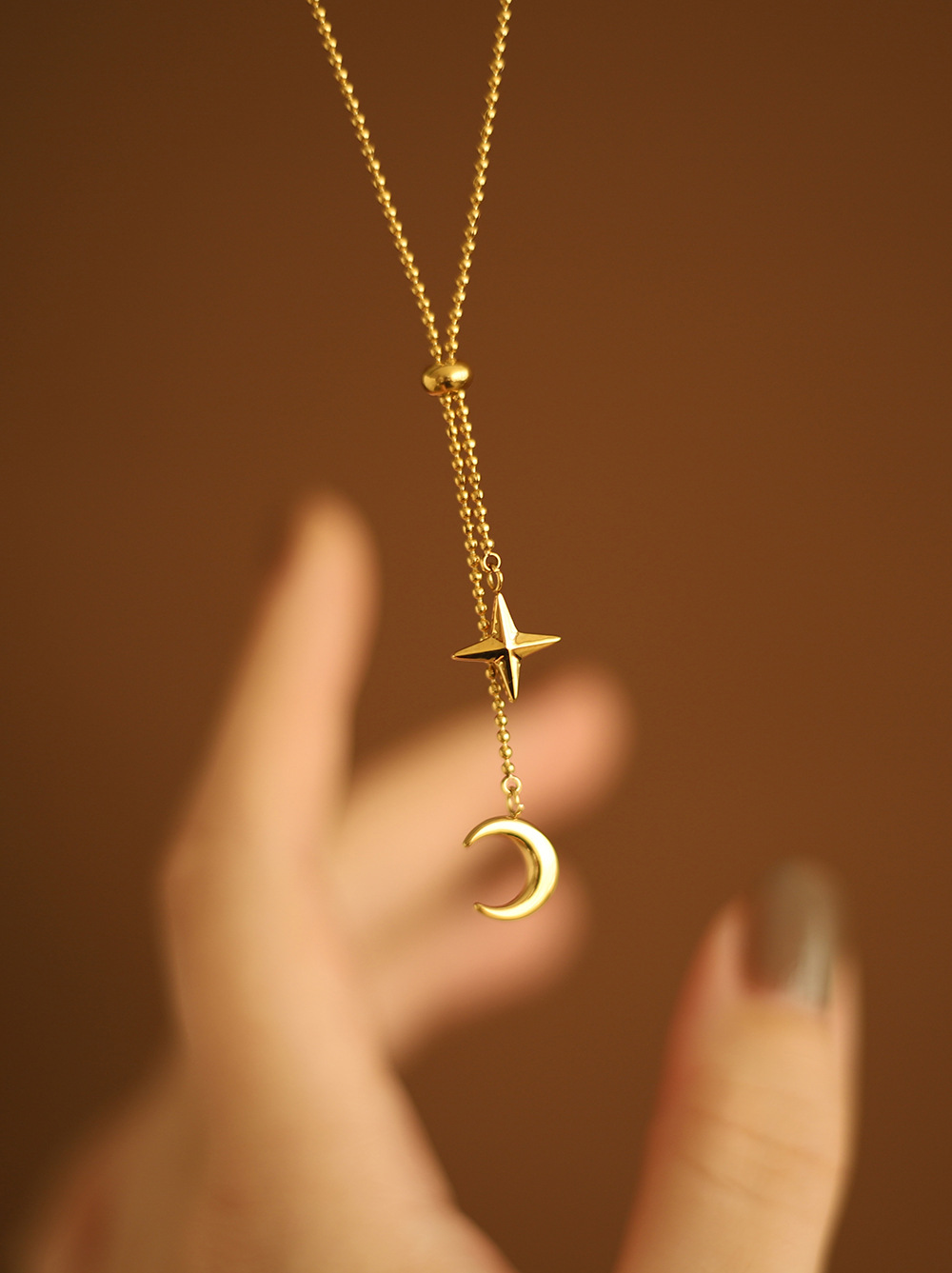 8g Weight PVD Coated Gold Plating Process Real Gold Plated Plating Material PVD Coated Real Gold Plated 18K Gold Star Moon 304 Stainless Steel Simple Style Waterproof Non Tarnish 304 Stainless Steel Pendant Necklace