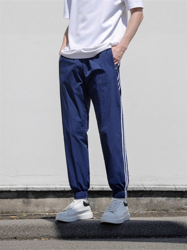 カジュアルパンツメンズパンツ2025夏薄いストライプハーレムレギンストレンディなブランドルーズハンサムスポーツパンツ|undefined