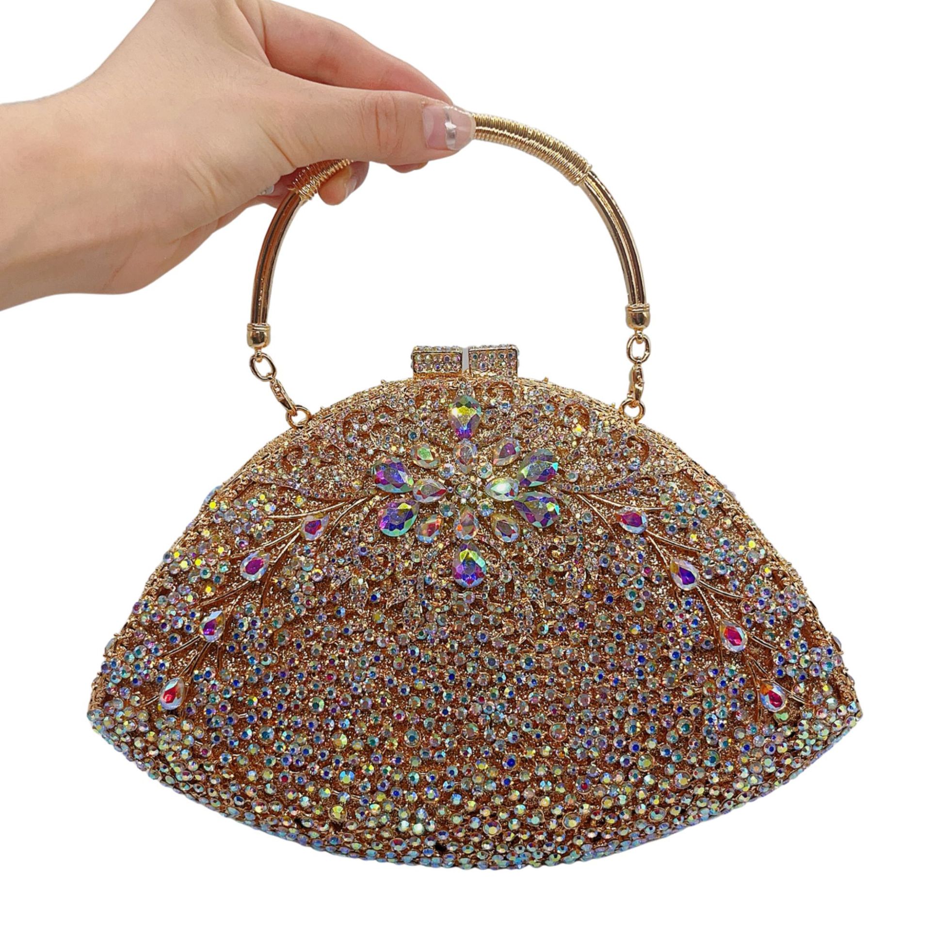 Túi clutch dạ hội đính kim cương hoa tử đằng phong cách Âu Mỹ — Màu vàng kim, Vàng AB, Đế vàng kim cương, Xanh nước hồ chi tiết 8
