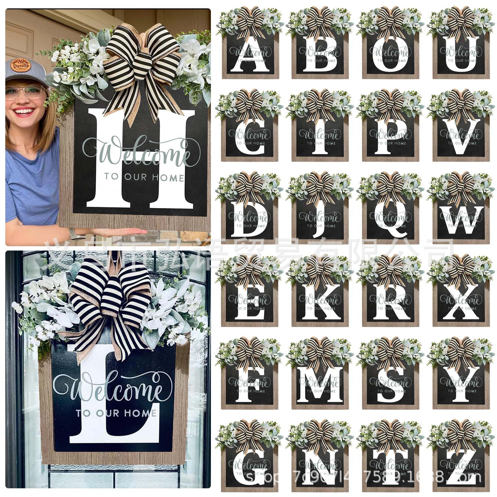 Transfronterizo Apellido Año Ronda Puerta de entrada Wreath26 letras mariposa Placa de puerta Decoración