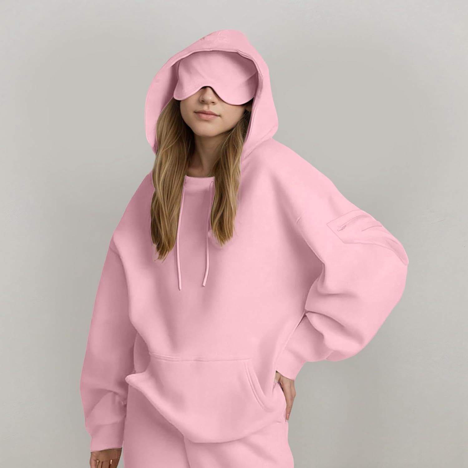 Women's Solid Colour Hooded Jumper Casual Pullover Top_voghion.com