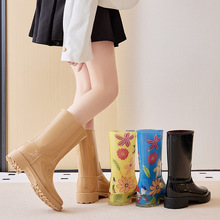 欧美女式2025新款雨靴中筒胶鞋防水防滑雨鞋女款时尚成人厚底水鞋