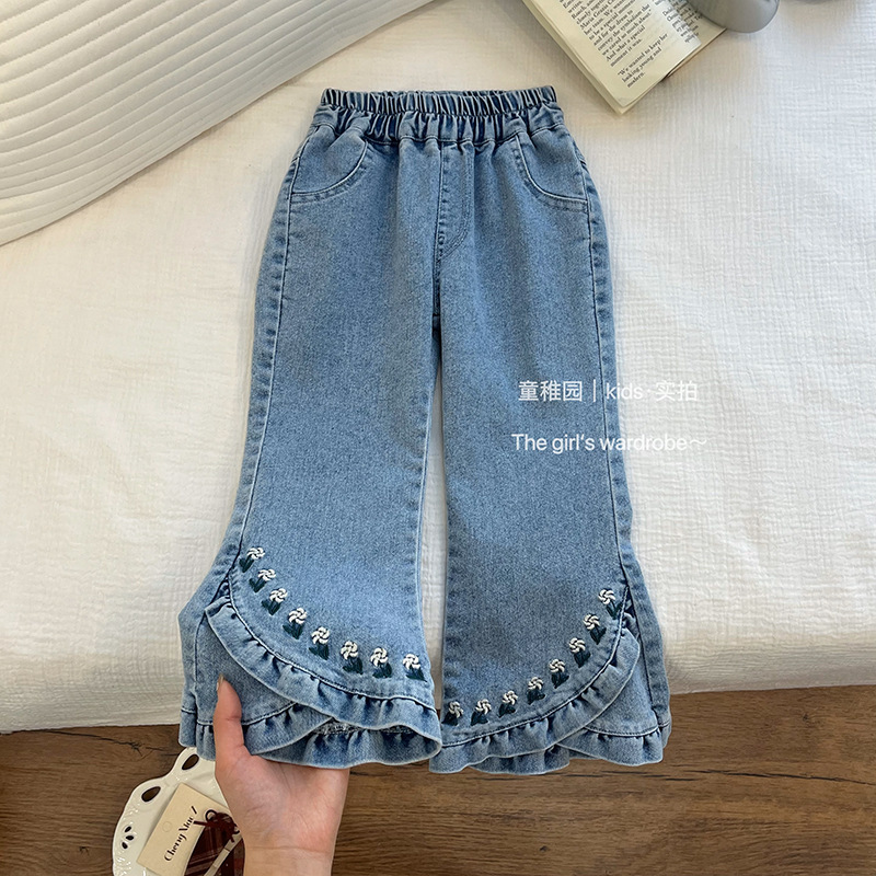 Girls' Denim Flared Pants Spring and Autumn New Style Korean Style Outer Wear Children's Slim-fit Spring and Autumn Baby's Trendy Swine Pants