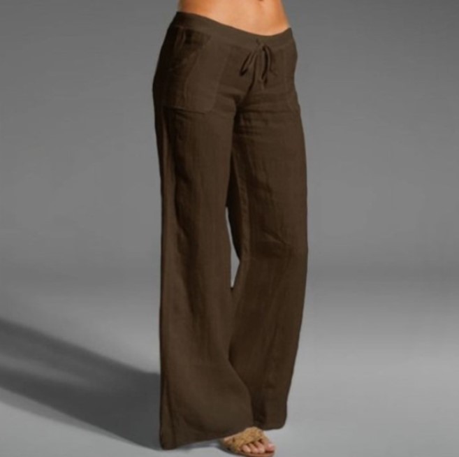 Pantaloni larghi in misto lino traspirante per donna - Pantaloni da salotto con coulisse a vita alta, adatti alle taglie forti, casual e streetwear_voghion.com