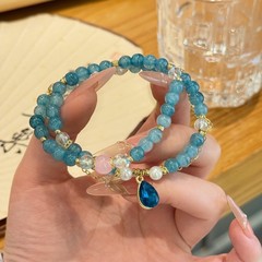 涼しげな夏の青い水滴の涙のブレスレットの女性の甘い中国式の2層の数珠の手の串の学生の娘の蜜の贈り物の女性
