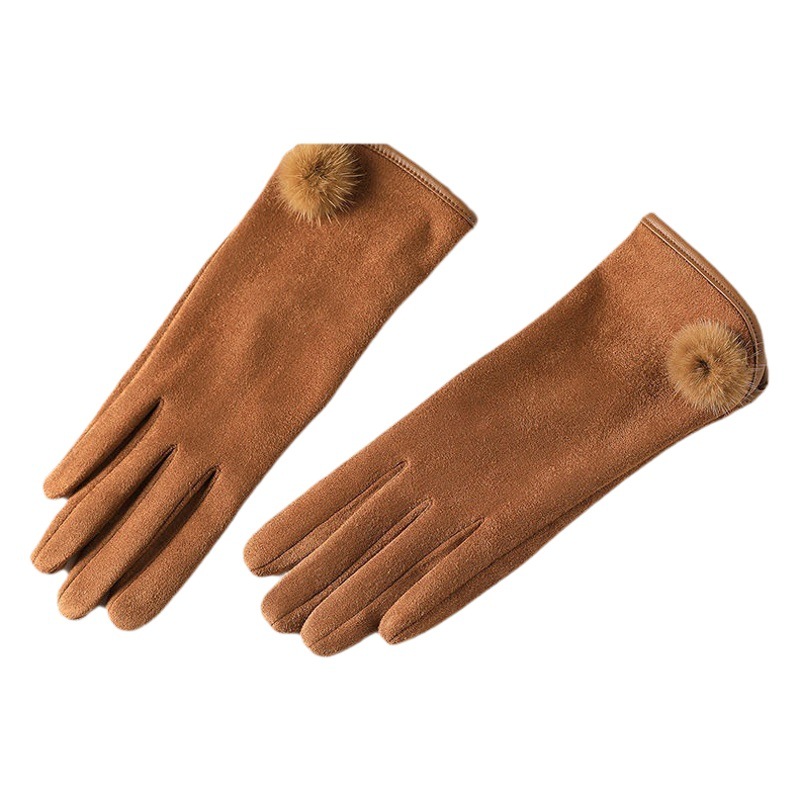 Al aire libre a prueba de viento de las mujeres Guantes Térmicos de terciopelo forro polar Flip pantalla táctil Bola de piel caliente resistente al desgaste elástico caliente