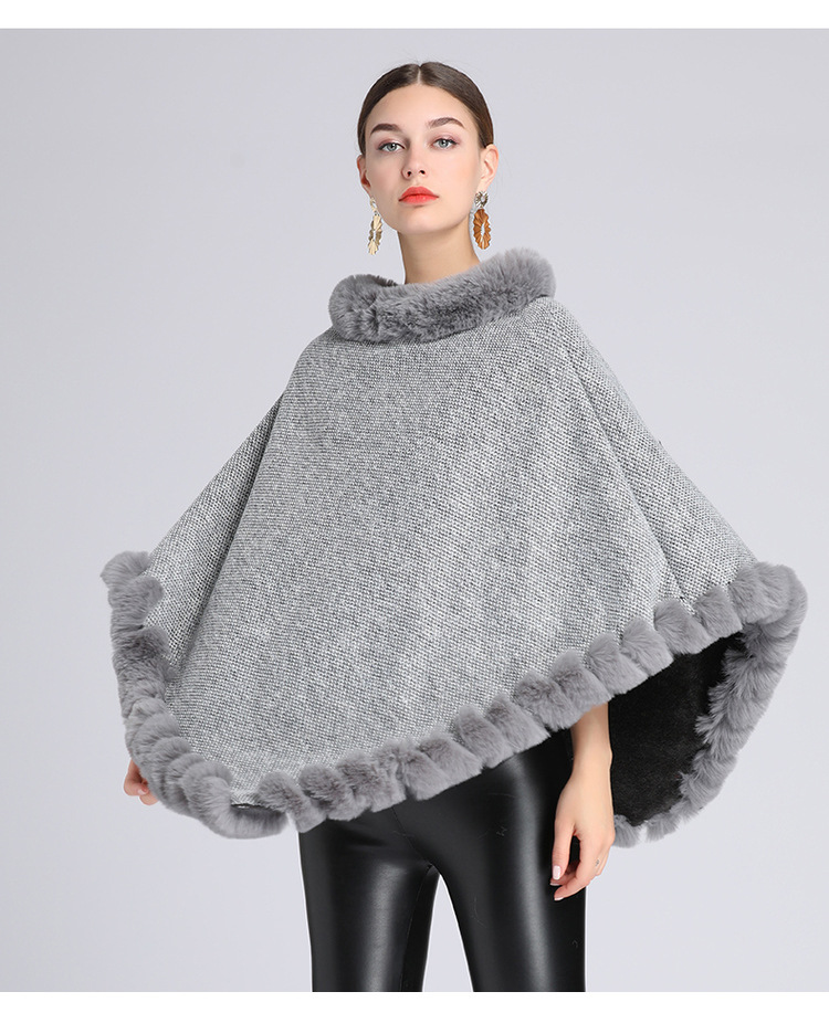 Stickad tröja i plusstorlek med fleece och tjock pälskrage_voghion.com