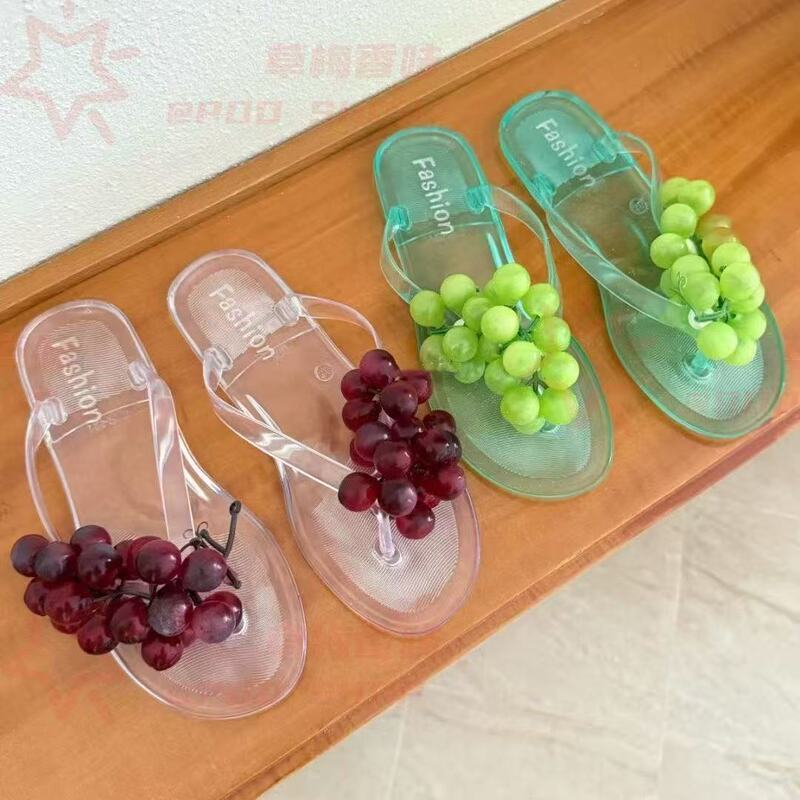 Grape Flip-Flops for Women, Crystal Slippers, Cute Artificial Fruit Summer Flip-Flops, Beach and Seaside, High-Looking and Waterproof