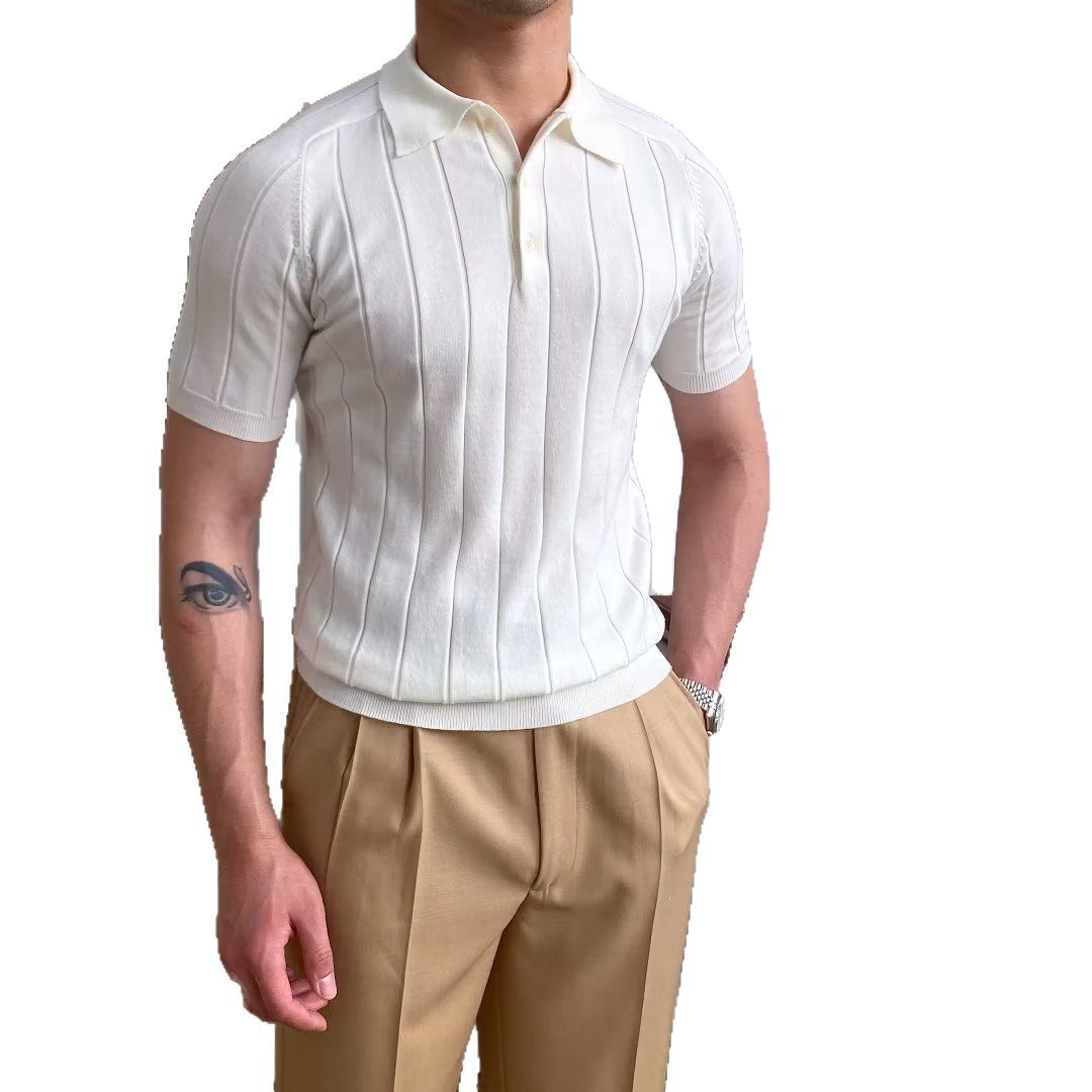 Verano nuevo suéter de punto de seda de hielo de manga corta camisa POLO para hombres Camiseta de negocios delgada simple comercio exterior al por mayor transfronterizo