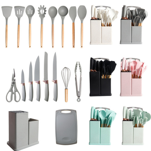 Silicone Kitchenware 19-Piece Set: Spatulas, Soup Spoons, Knives, Pots & Pans, Heat-Resistant, Non-Stick Cooking Utensils, Wholesale