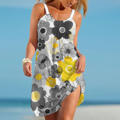 Amazon Europe and America Cross border Women's wear camisole Digital printing Ink Sandy beach Dress Independent