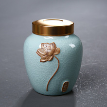 新小莲花罐茶包叶罐金属多彩冰裂浮雕装饰陶瓷艺术创意家用茶叶罐