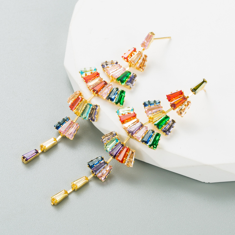 Fashion Sector Copper Inlay Zircon Drop Earrings 1 Pair