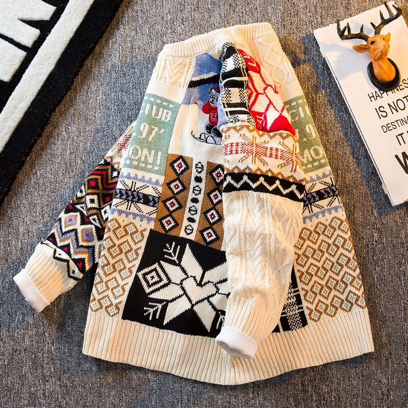 Heavy fleece-lined Thickened Sweater Men's Winter Trendy Brand Loose Lazy Style Christmas Knitted Sweater Couple Dress Jacket