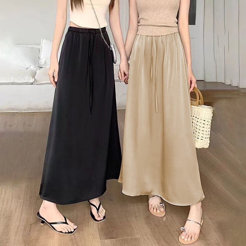 Simple Casual Drawstring High Waist Skirt Women's 2025 Summer New All-match Slim-fit Midi A- line Skirt Simple Casual Drawstring High Waist Skirt Women's 2025 Summer New All-match Slim-fit Midi A- line Skirt