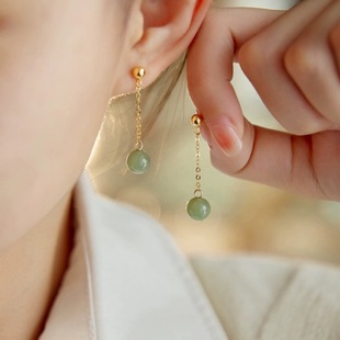 Earrings for Girlfriend, Natural Hetian Jade Earrings, Feminine Ear Wires, Niche Design, Retro Earrings, Female Sapphire