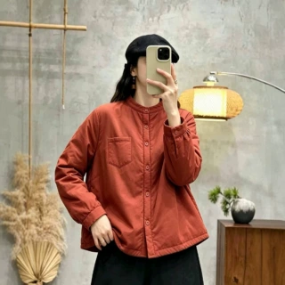 琪镌绘制2026冬季新款棉衣女小口袋翻领拼接纯色夹棉保暖外套女