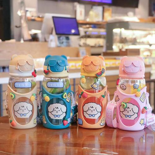  New Cute Cartoon Children's Straw Plastic Cup for Drinking Straws for Students Fashionable Portable Glasses Bear Cup