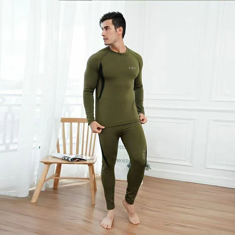 Men's Thermal Underwear Quick-Dry Winter Round Neck Anti-Static Comfortable Thickened Cold-Proof Top and Bottom Set
