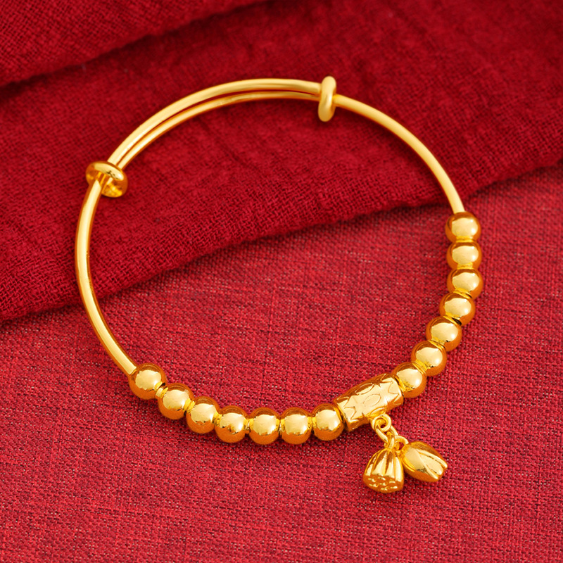 Estilo nacional Push-Pull arena oro pulsera dos mundo Huan Lotus Semilla de loto cuentas de la suerte aleación de cobre pulsera antigua hombres y mujeres joyería