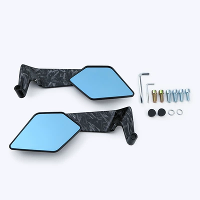 Motorcycle rearview mirror Mirror No. 9 Mavericks - forged-pattern-black-mirror-shell-blue-mirror