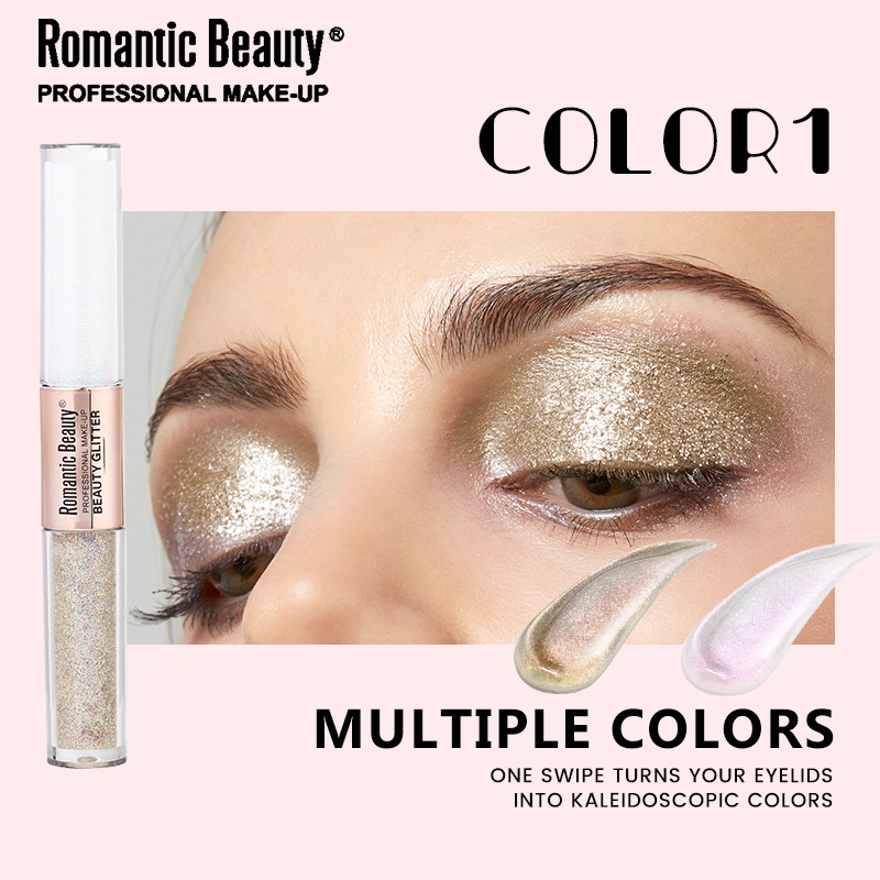 Sombra de ojos líquida transfronteriza doble cabeza flash maquillaje perlada maquillaje de ojos flash maquillaje de belleza bicolor maquillaje de ojos duradero maquillaje para mujeres