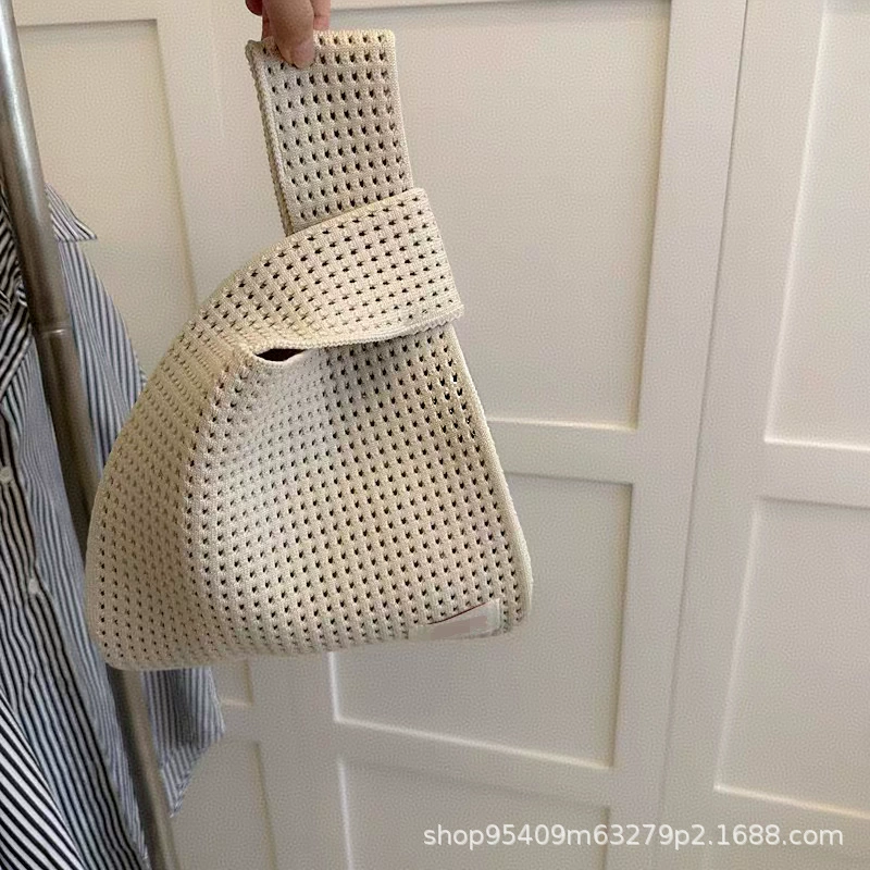 Вязаная летняя сумка, 20×35 см, лёгкий кошелёк с кожаным ремнём или вязаной ручкой, разные цвета