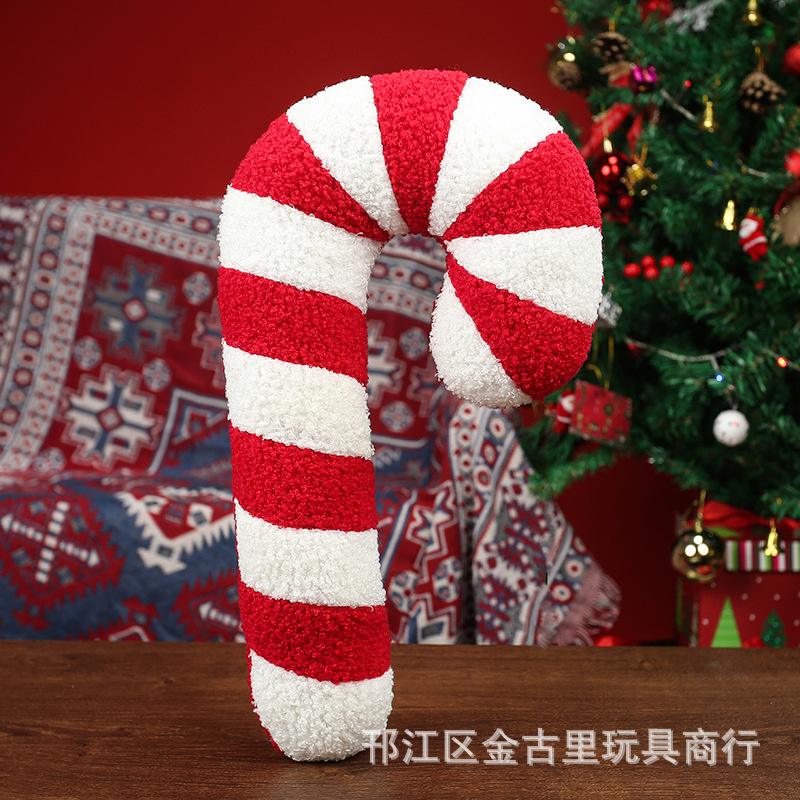 Cross-Border New Product Candy Cane Pillow 3D Candy Plush Pillow Cushion Creative Christmas Decoration Candy Pillow Wholesale
