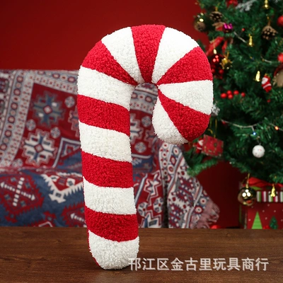 Cross-Border New Product Candy Cane Pillow 3D Candy Plush Pillow Cushion Creative Christmas Decoration Candy Pillow Wholesale (Oyuncaq yastıqlar) - crutches-38-cm-019-single-sided-patchwork-solid-color-on-the-back