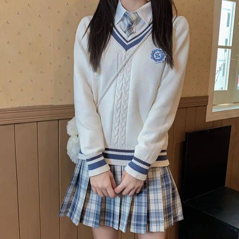 秋冬季新温柔一刀毛衣套装单件JK制服学院风少女针织五金厂家批发