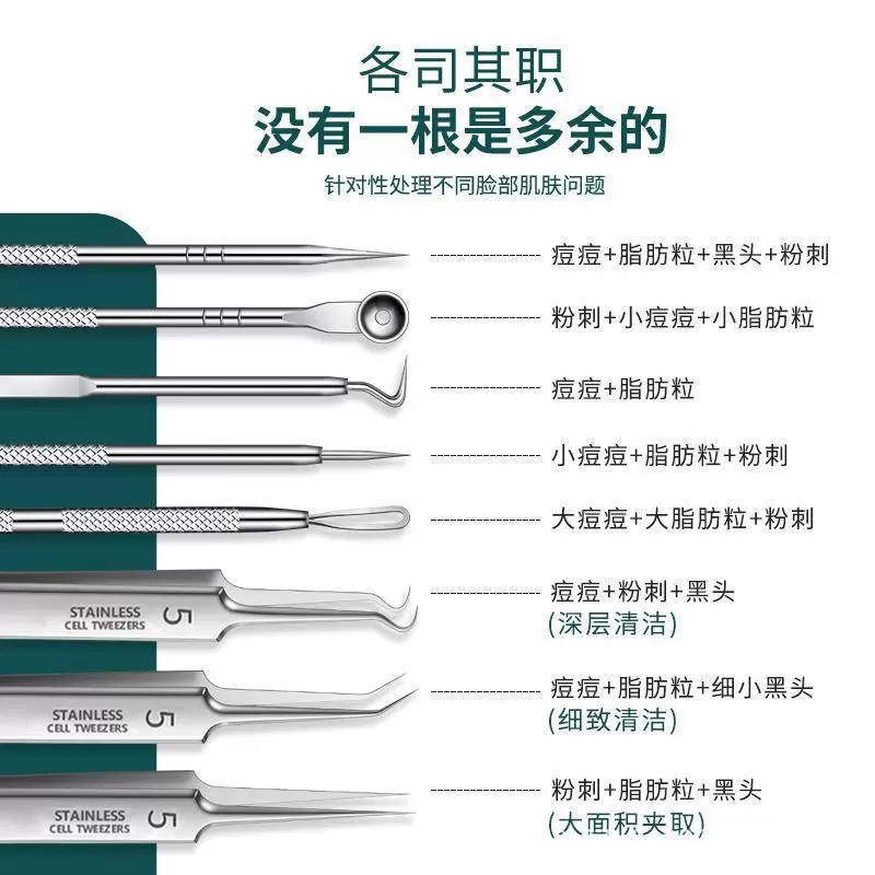 不锈钢粉刺针套装黑头针痘痘针暗疮针粉刺夹细胞夹美容工具清痘