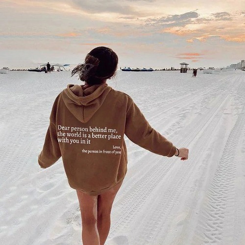 Women's Padded Hoodie with Letter Slogan Print, Kangaroo Pocket, Drawstring Print, Oversized