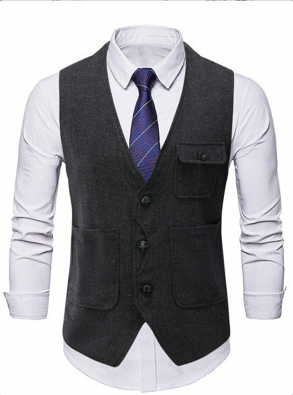 Chaleco de hombre con botones y bolsillos grandes, estilo casual de negocios, para comercio transfronterizo europeo y americano, primavera/verano 2026, modelo 230202