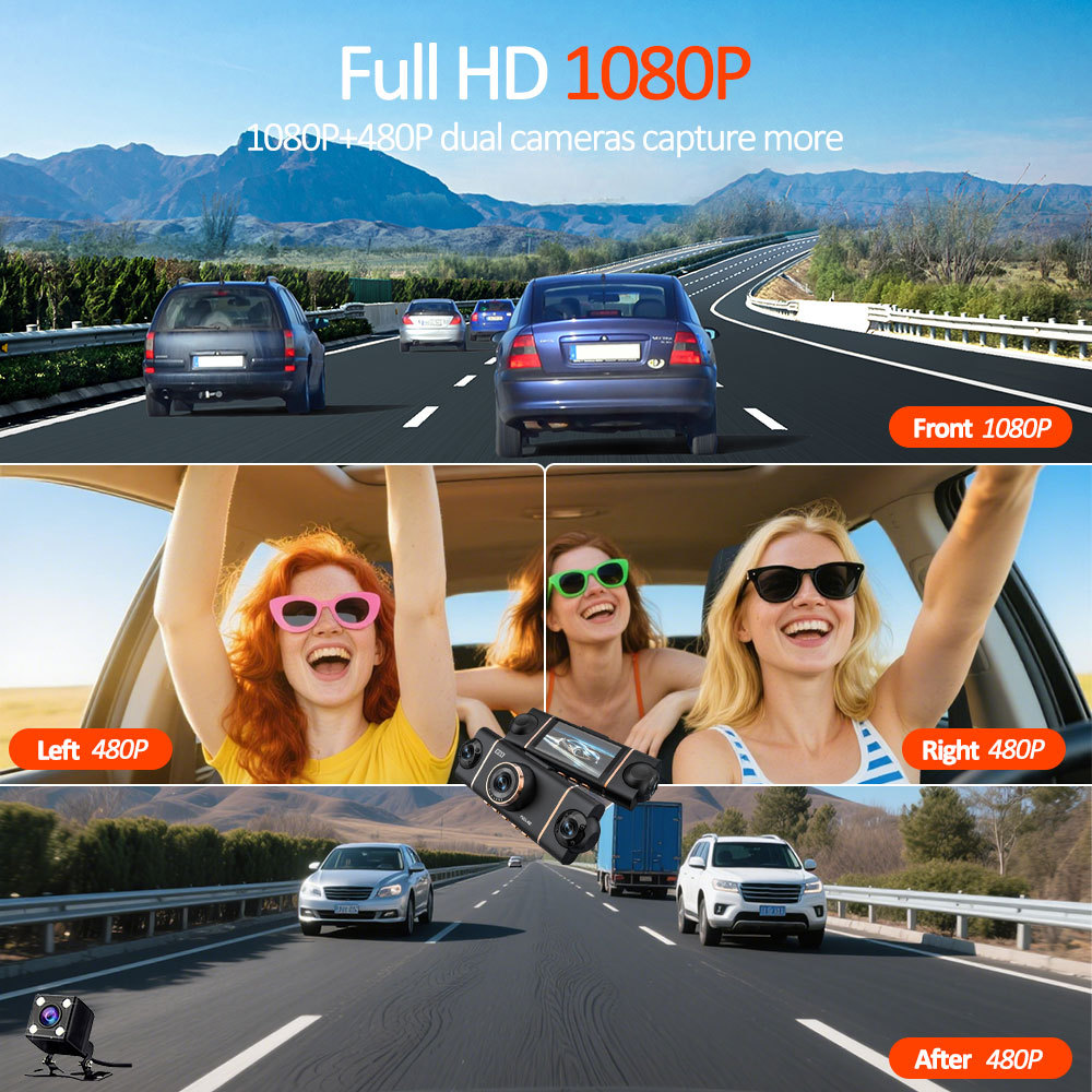 Cross-Border Hot Selling 1080P Four-Lens Driving Recorder, Four-Way Simultaneous Display and Recording, Wifi Infrared Night Vision Ultra-Thin Model