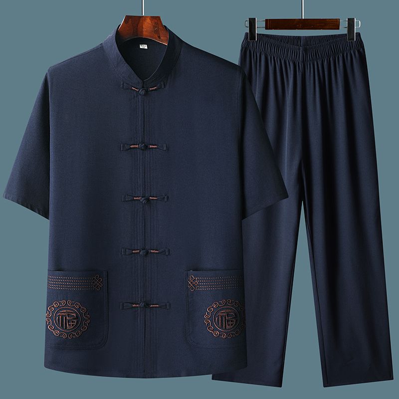 Men's short-sleeved summer suit for middle-aged and elderly fathers, Chinese style summer casual long-sleeved suit for grandfathers