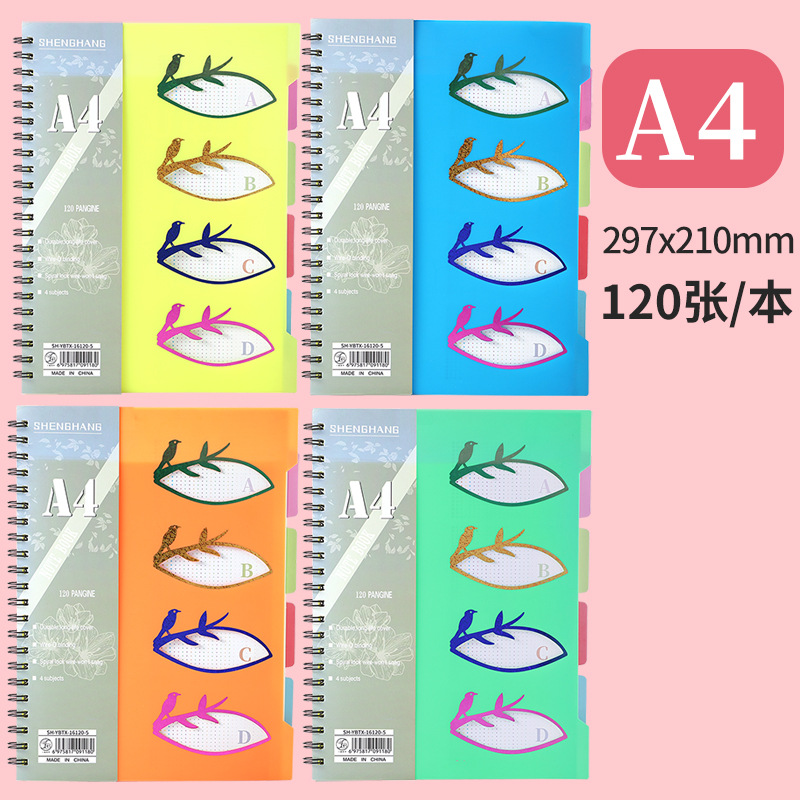 Fuente fabricante multi-especificaciones A4 / B5 / A5 doble bobina portátil PP cubierta de color dividida cuaderno de notas image 7